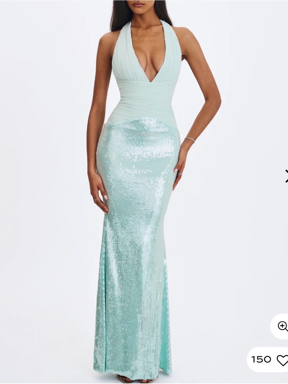 Miss Circle New York Mint Halter Sequin Evening Gown